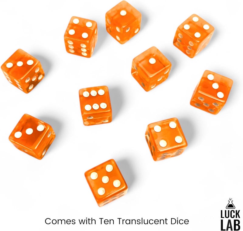 Luck Lab 10 Piece 19 mm Dice Pack - Acrylic and Translucent D6 Dice, Square w/Rounded Edge for Casino, Craps, RPG MTG DND Dice Table Games and Board Games (Orange) - Image 3